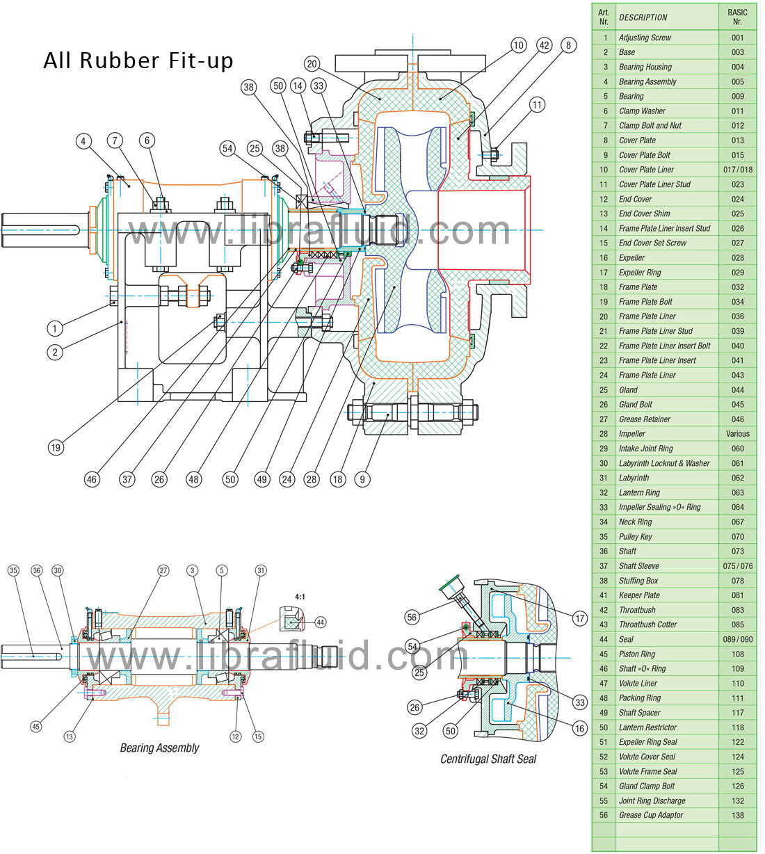 Rubber slurry pump assembly drawing